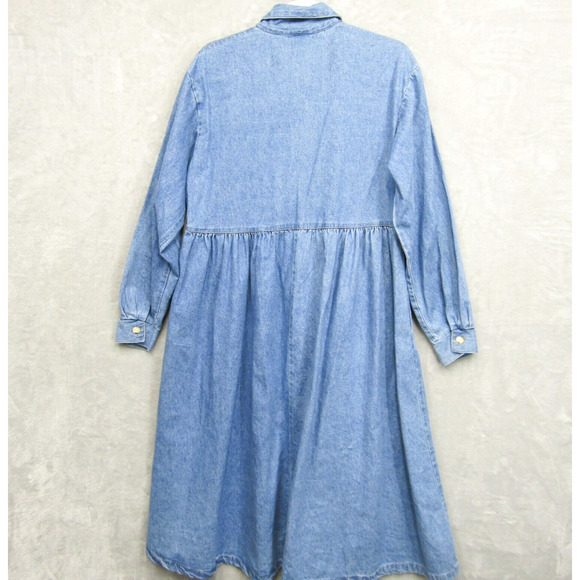 Vintage Fads Dress Womens M Blue Chambray Country Cottage Prairie Modest Y2K New - Picture 3 of 13
